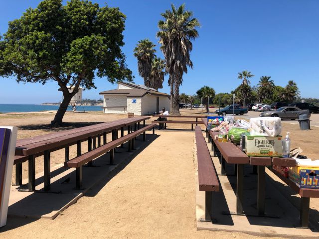 Picnic tables with supplies